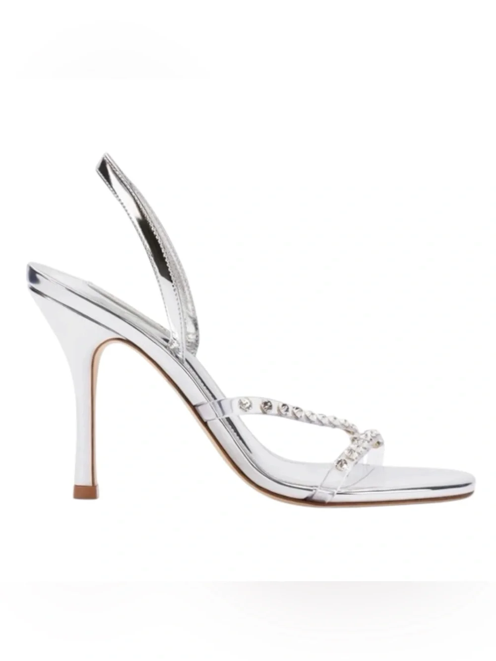 Larroudé Silver Swarovski Crystal Clear Slingback Heels Size 8
